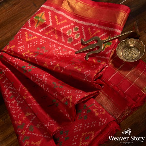 Handwoven_Rajkot_Silk_Patola_Dupatta_in_Red_WeaverStory_01