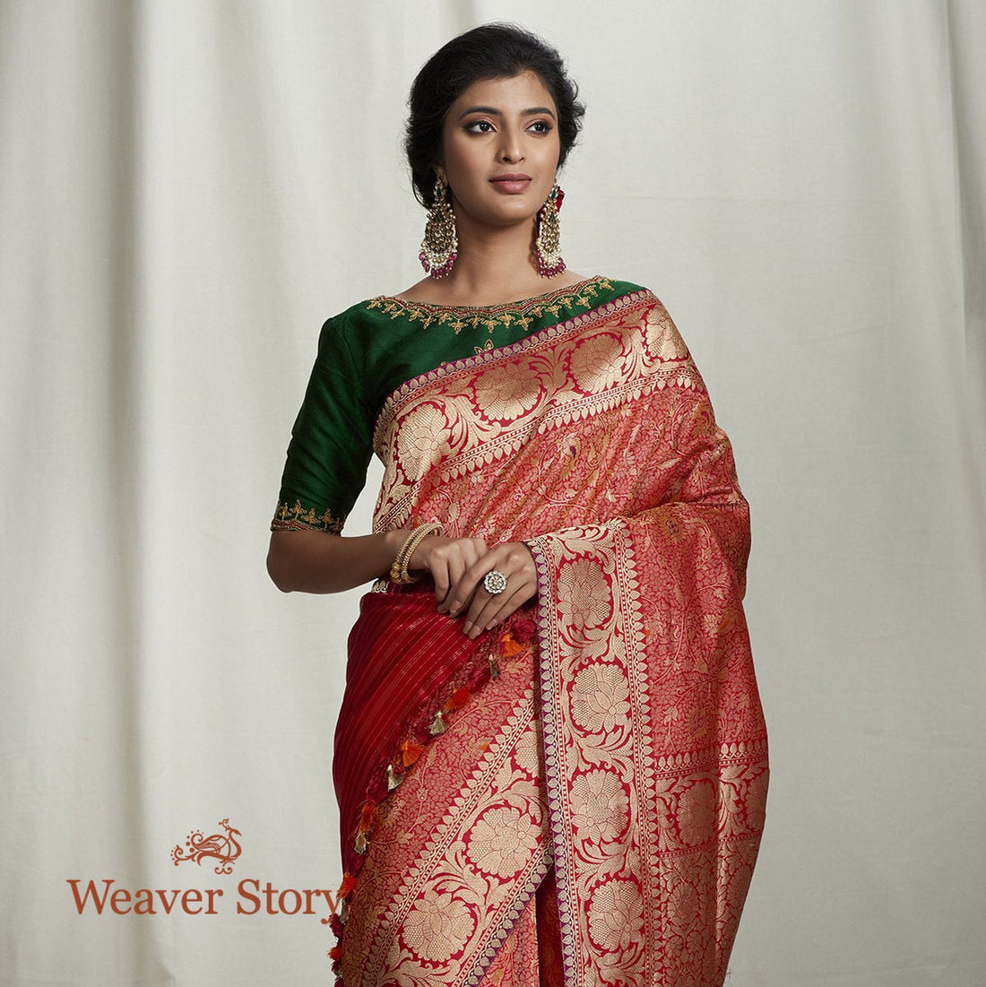 Handloom_Red_Kimkhab_Saree_with_Meenakari_WeaverStory_01