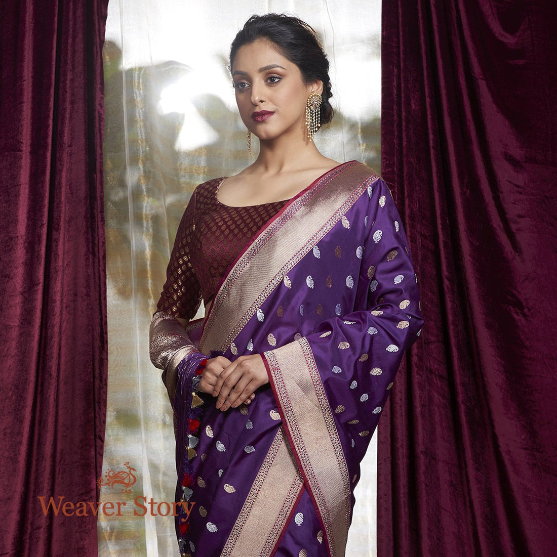 Handwoven_Purple_Sona_Rupa_Kairi_Boota_Saree_WeaverStory_01