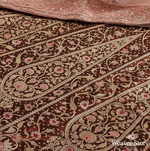 Handwoven_Chocolate_Brown_Meenakari_Banarasi_Lehenga_WeaverStory_01