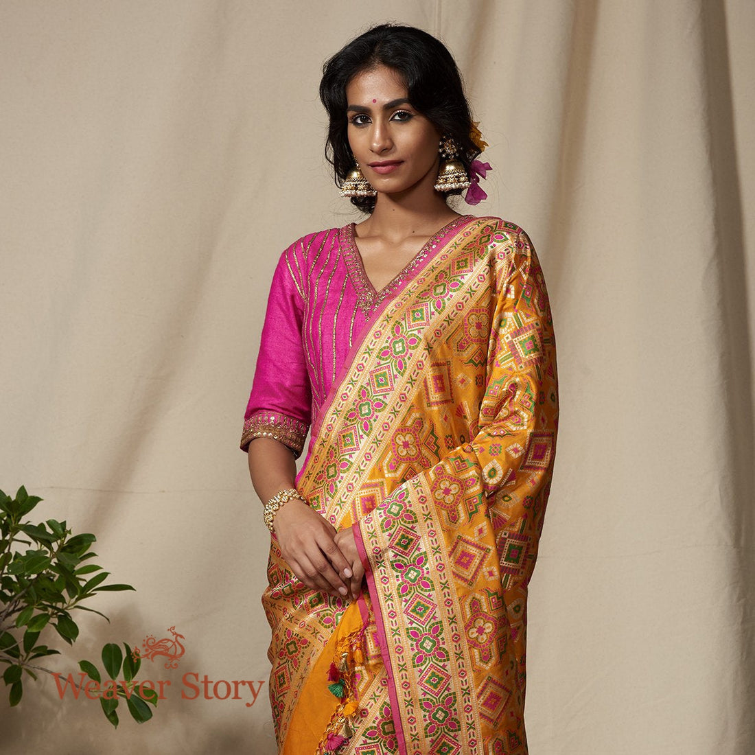 Handwoven_Banarasi_Patola_Saree_with_Zari_Meenakari_Border_WeaverStory_01