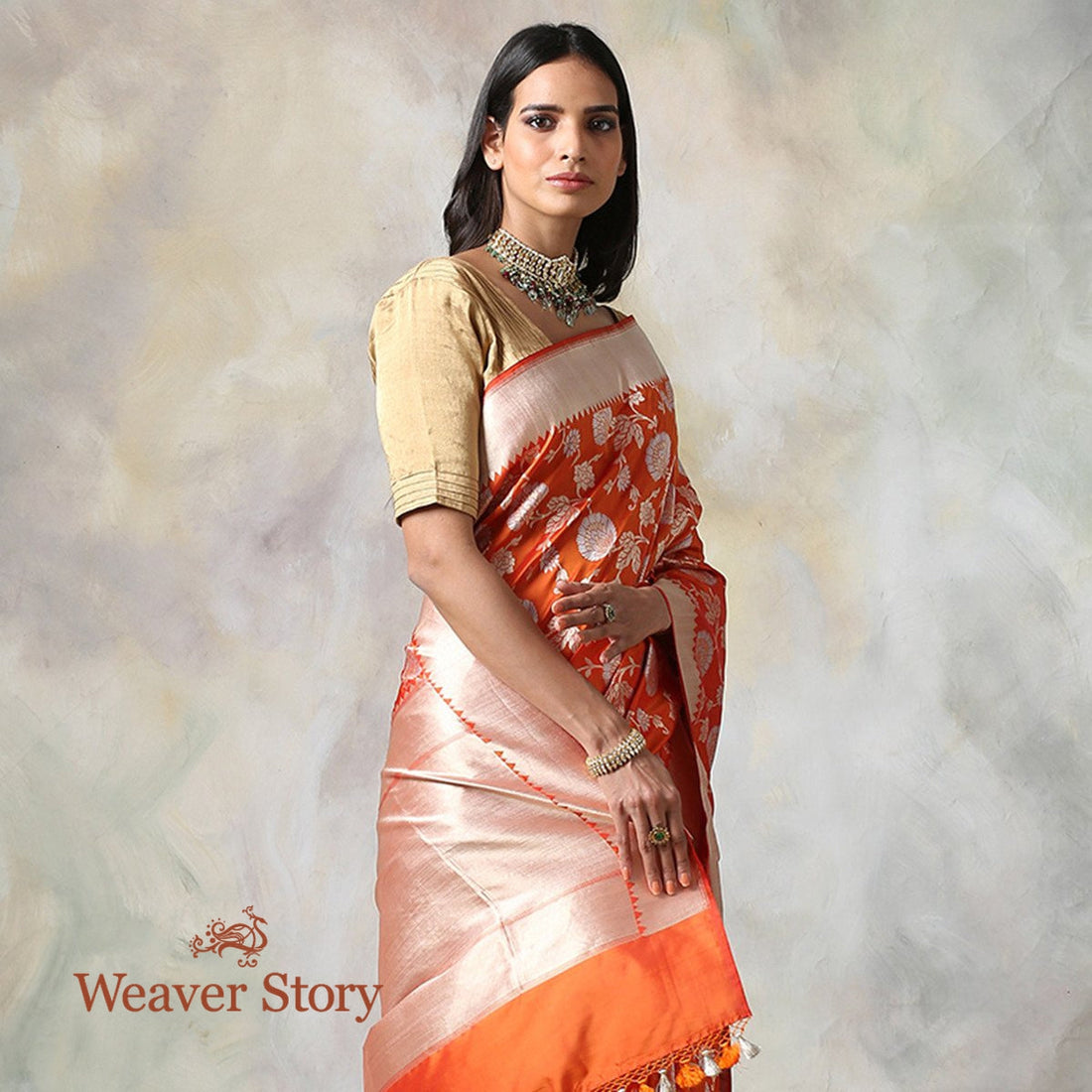 Handwoven_Orange_Sona_Rupa_Cutwork_Jaal_Saree_WeaverStory_01