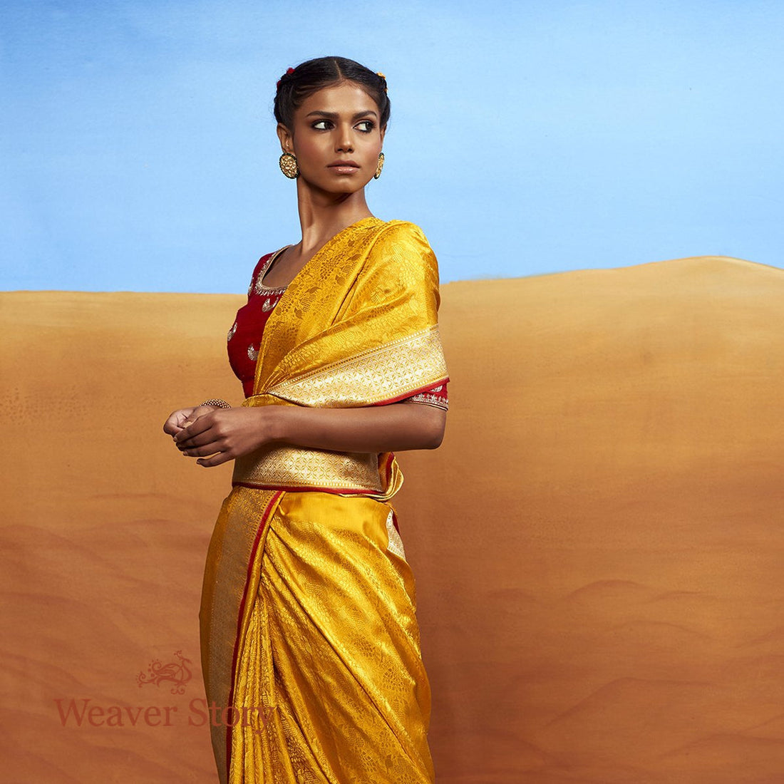 Handwoven_Yellow_Tanchoi_Banarasi_Saree_with_Bird_Motifs_WeaverStory_01