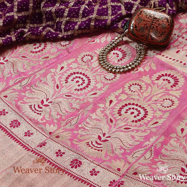 Handloom_Pink_Tissue_Kadhwa_Kalidar_Banarasi_Lehenga_WeaverStory_01