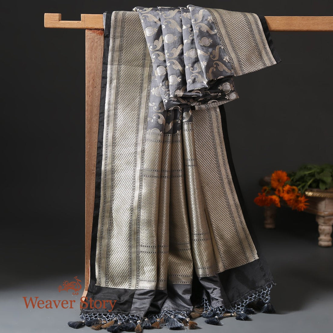 Handloom_Grey_Katan_Silk_Cutwork_Meenakari_Jangla_Dupatta_WeaverStory_01