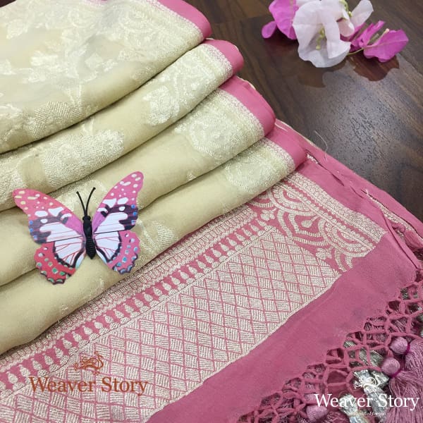 Handwoven_Banarasi_Georgette_Dupatta_in_Beige_with_Pink_WeaverStory_01