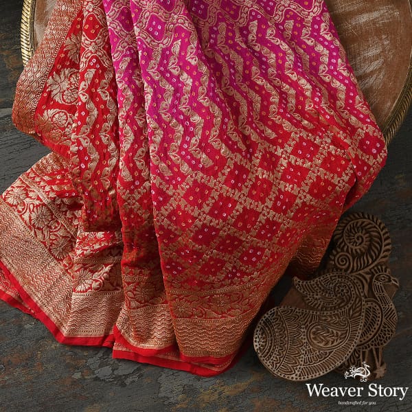 Handwoven_Red_and_Pink_Banarasi_Bandhej_Dupatta_WeaverStory_01