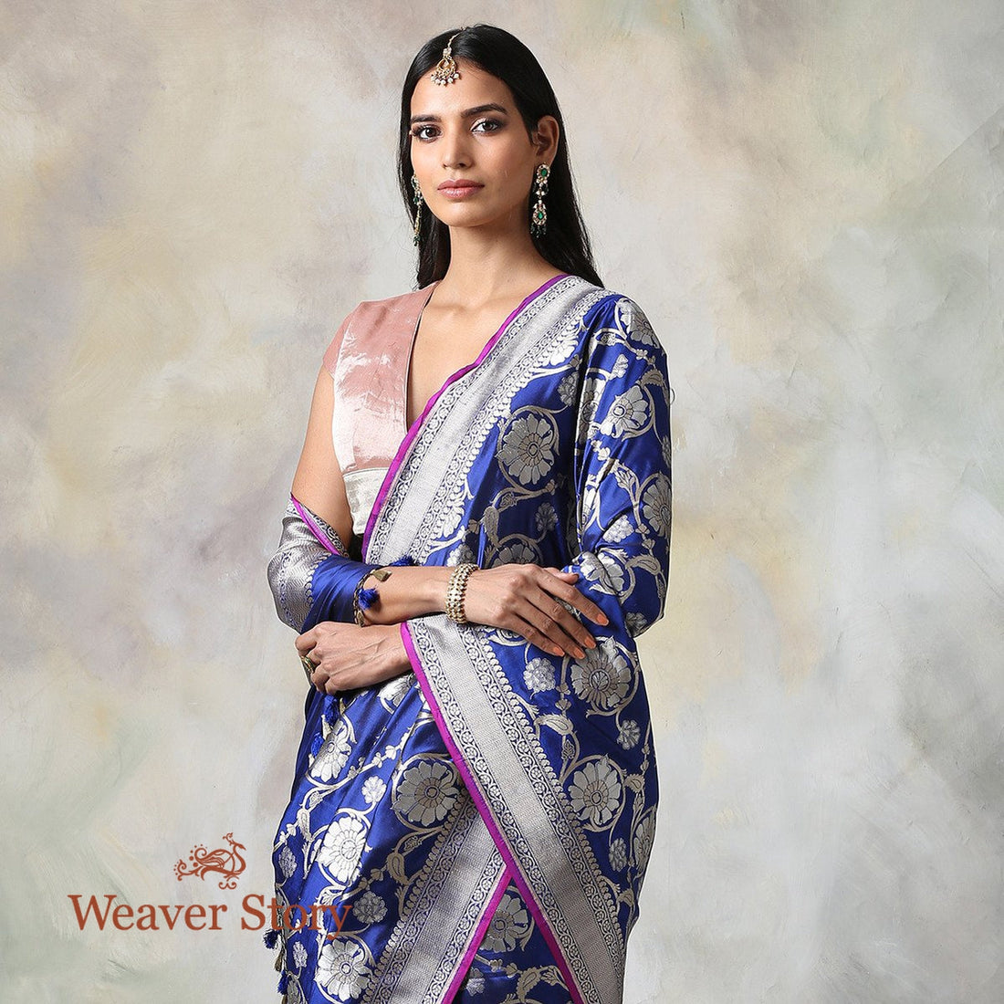 Handwoven_Royal_Blue_Sona_Rupa_Cutwork_Jaal_Saree_WeaverStory_01
