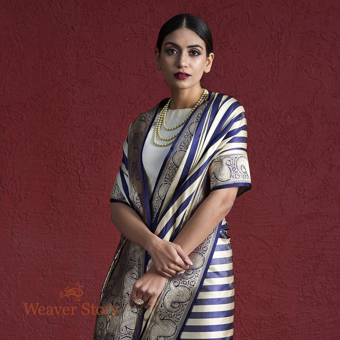 Handwoven_Blue_and_Beige_Mashru_Silk_Banarasi_With_Jamawar_Border_WeaverStory_01