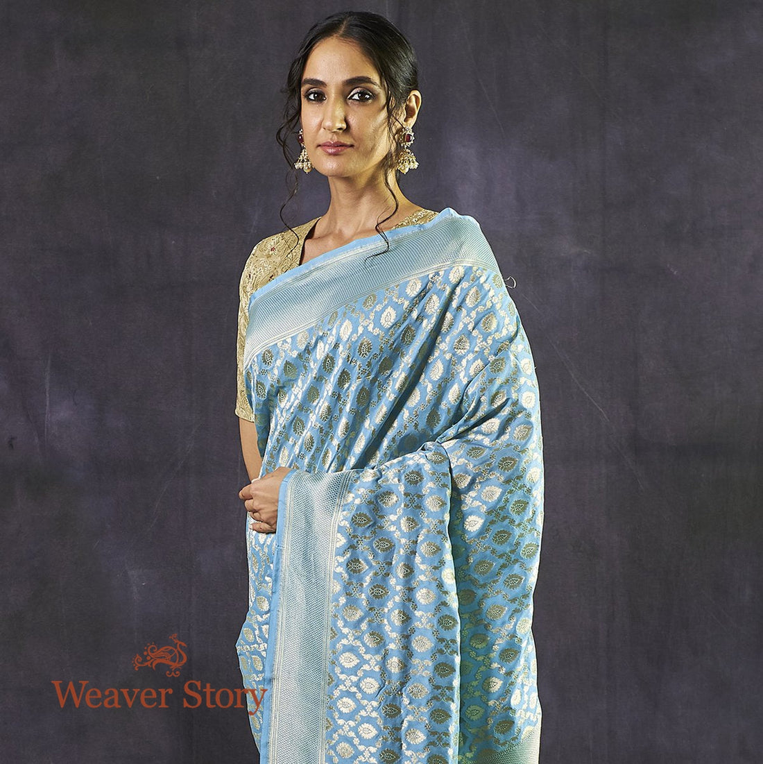 Handwoven_Blue_Cutwork_Jaal_Banarasi_Saree_WeaverStory_01