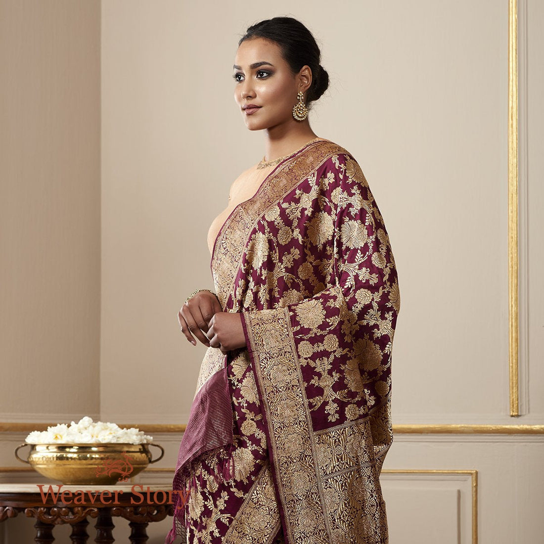 Handloom_Wine_Banarasi_Jangla_with_Fine_Meenakari_WeaverStory_01