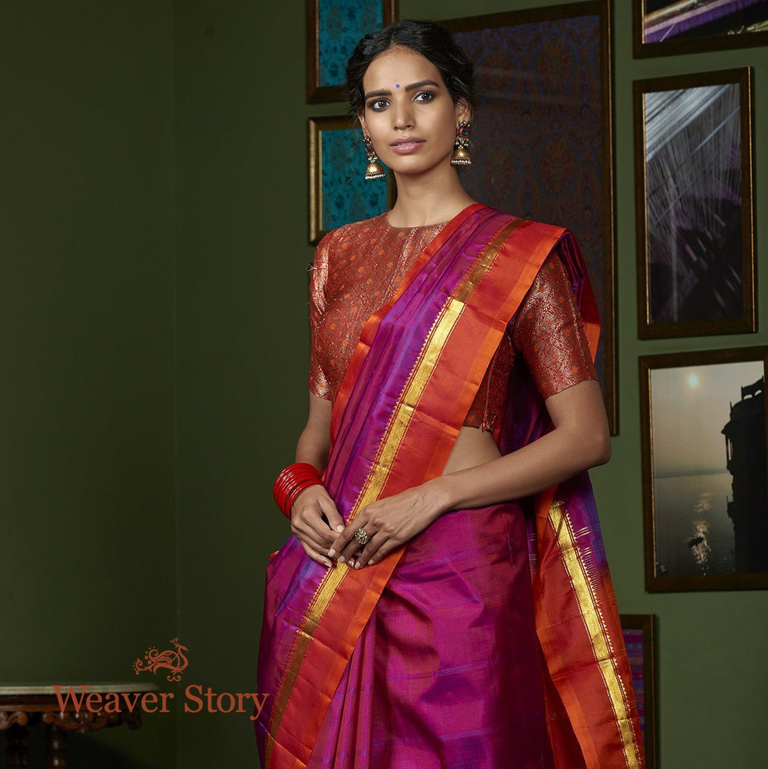 Handwoven_Purple_Kanjvaram_Silk_Saree_with_Red_Border_WeaverStory_01