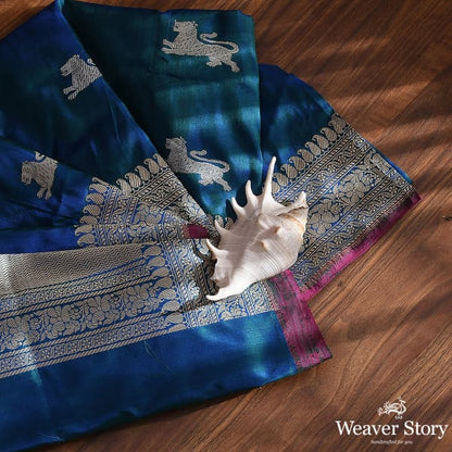 Handwoven_Blue_Banarasi_Dupatta_with_Lion_Motifs_WeaverStory_01