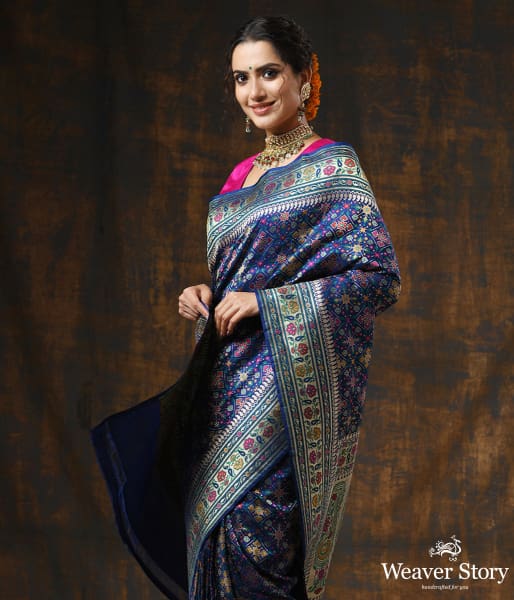 Handwoven_Blue_Meenakari_Banarasi_Patola_Saree_WeaverStory_01