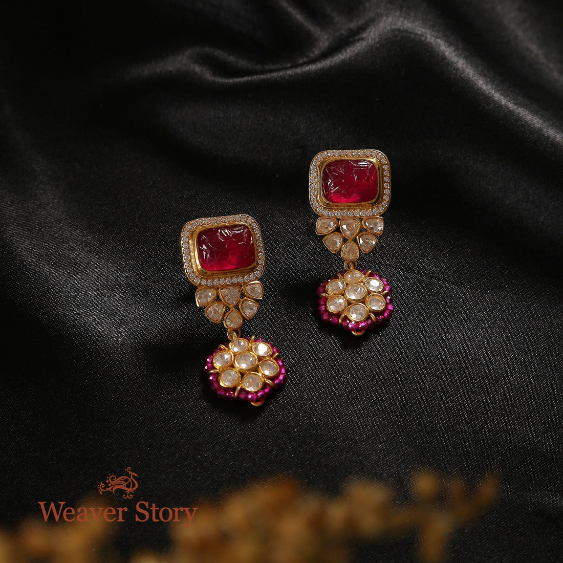 Rubani_Earrings_with_Moissanite_Polki_Cafted_in_Pure_Silver_WeaverStory_01