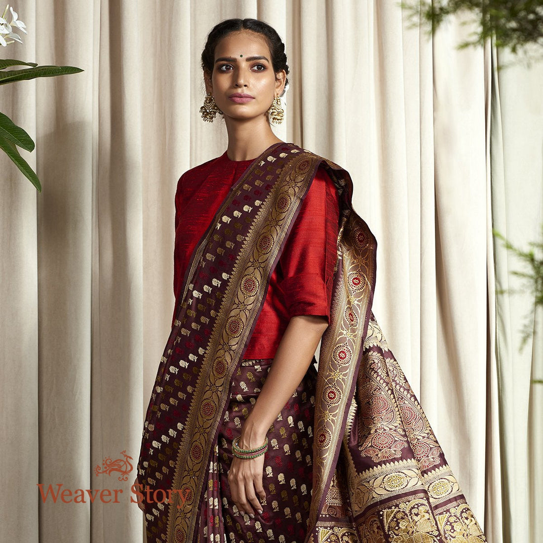 Handloom_Wine_Elephant_Pallu_Baluchari_Saree_WeaverStory_01