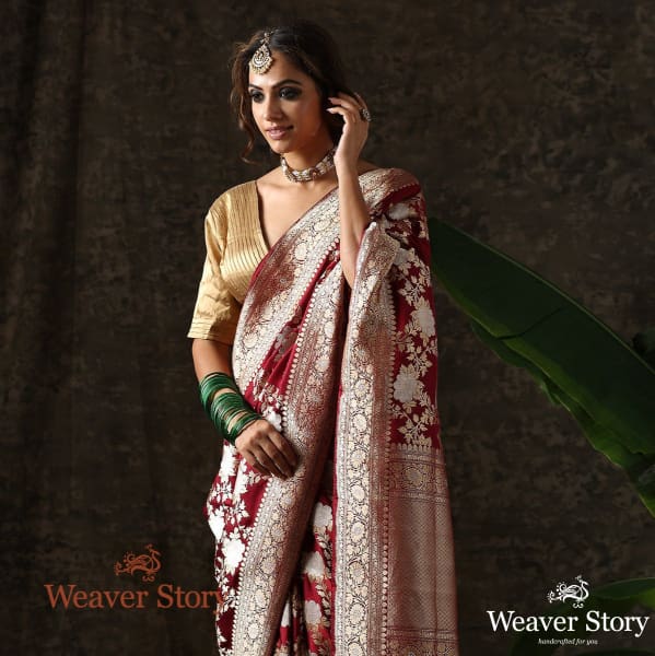 Handwoven_Maroon_Angoor_Jaal_with_Sona_Rupa_Zari_WeaverStory_01