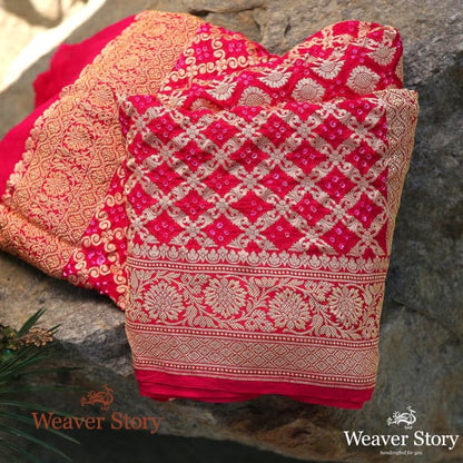 Handwoven_Pink_Bandhani_Banarasi_Dupatta_WeaverStory_01