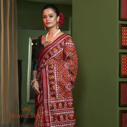 Handwoven_Patan_Patola_in_Rust_and_Maroon_WeaverStory_01
