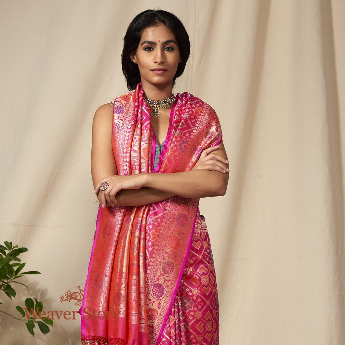 Handloom_Pink_Banarasi_Patola_Saree_with_Meenakari_WeaverStory_01
