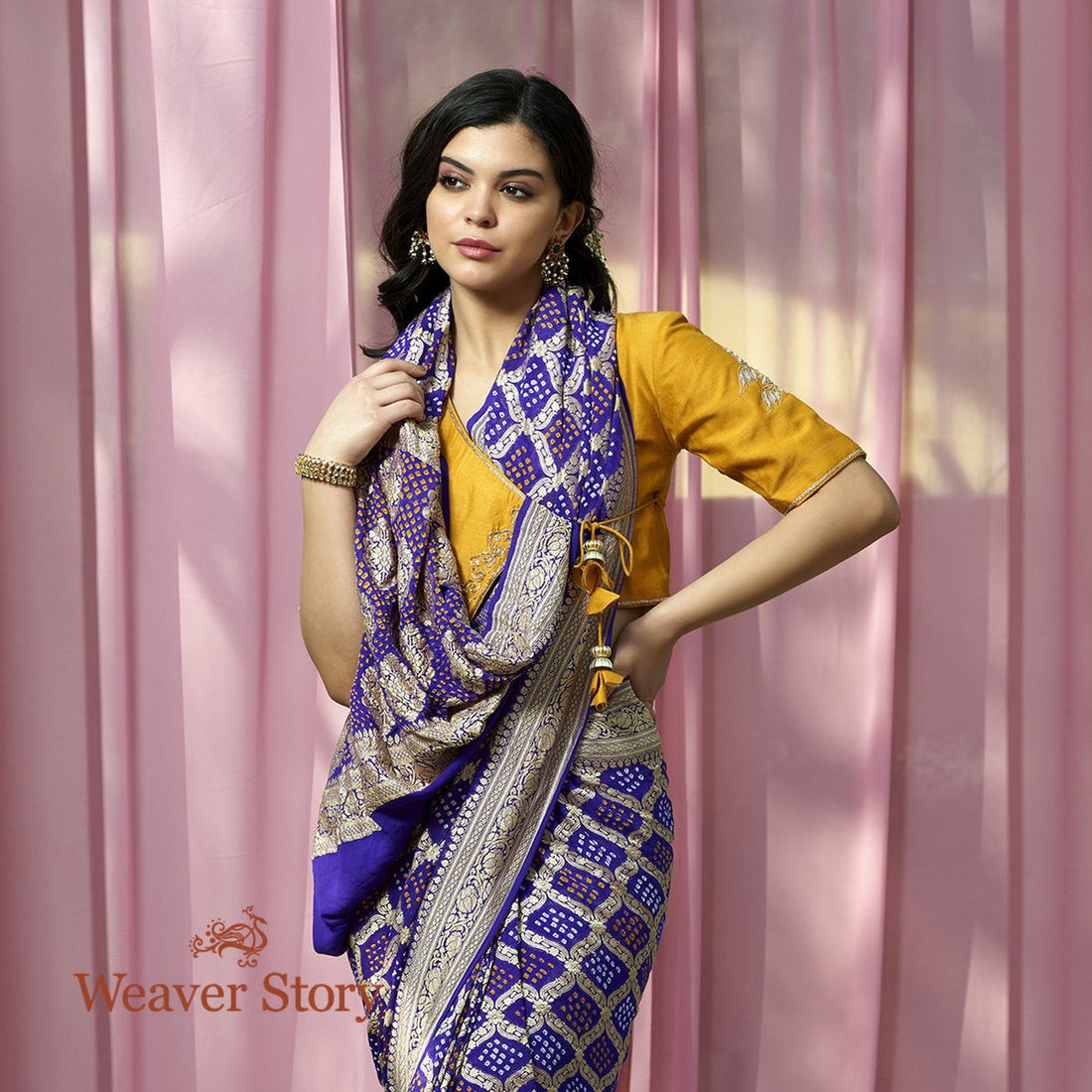 Handwoven_Purple_Banarasi_Bandhej_Saree_WeaverStory_01