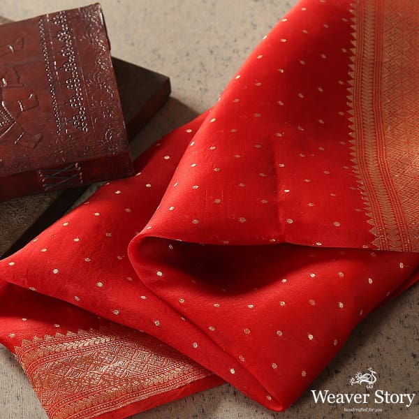 Handwoven_Red_Organza_Gold_Booti_Dupatta_WeaverStory_01