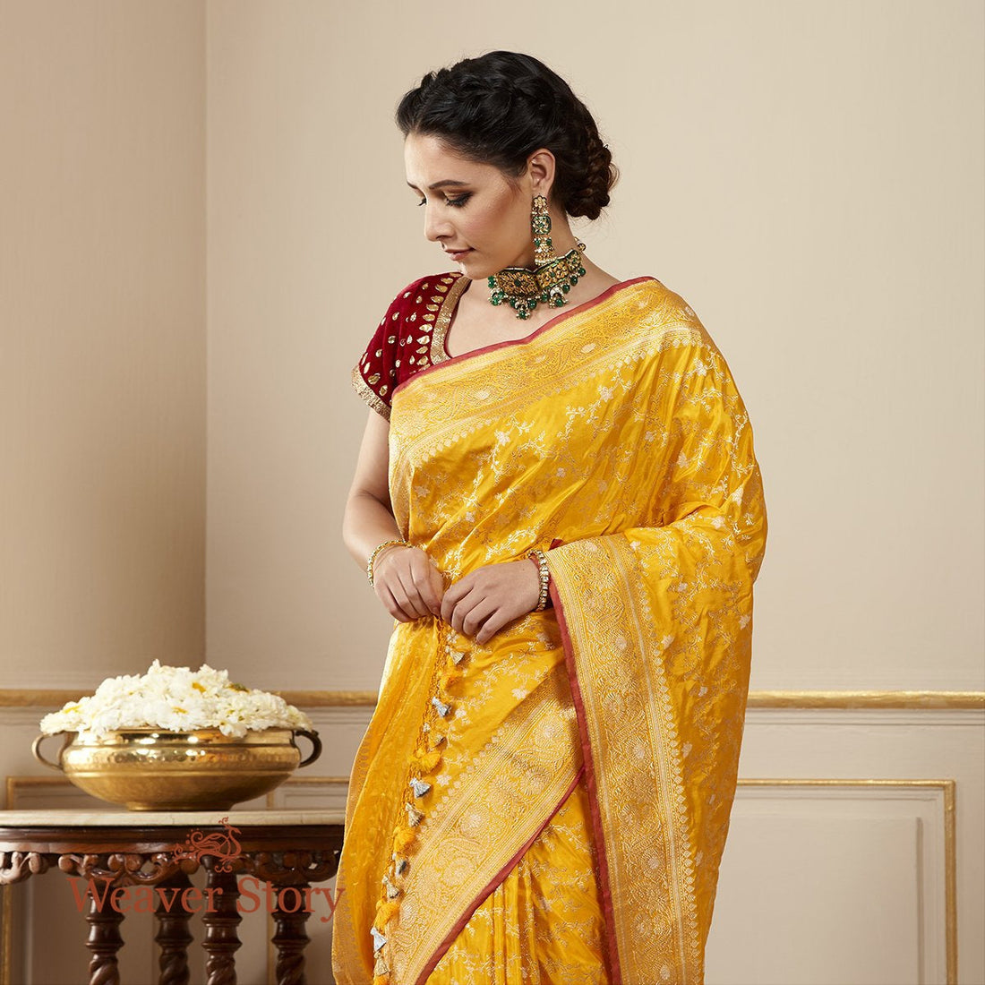 Handloom_Yellow_Kadhwa_Sona_Rupa_Jangla_Saree_WeaverStory_01
