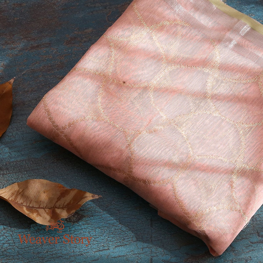 Handloom_Peach_Chanderi_Cotton_Silk_Dupatta_,with_Gold_Zari_Jaal_WeaverStory_01