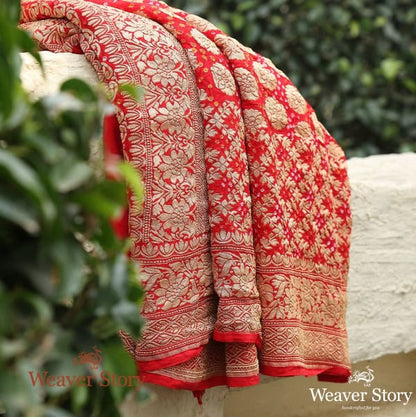 Handwoven_Red_Banarasi_Bandhani_Georgette_Dupatta_WeaverStory_01