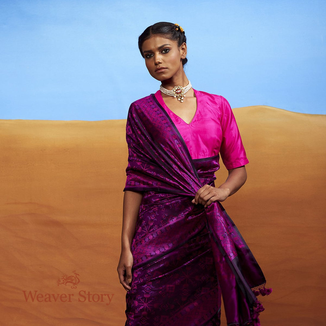 Handwoven_Purple_and_Pink_Tanchoi_Banarasi_with_Geometrical_Pattern_WeaverStory_01