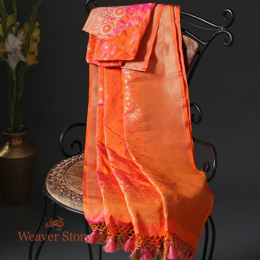 Handloom_Pink_and_Orange_Cutwork_Jaal_Dupatta_WeaverStory_01