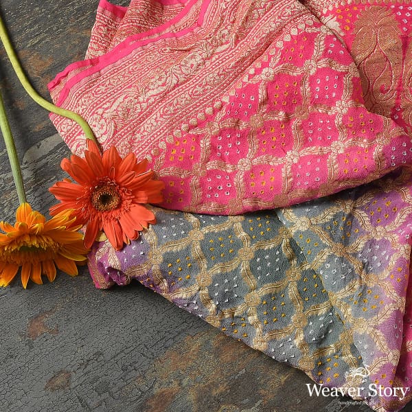 Handwoven_Pink_Grey_Banarasi_Bandhej_Dupatta_WeaverStory_01