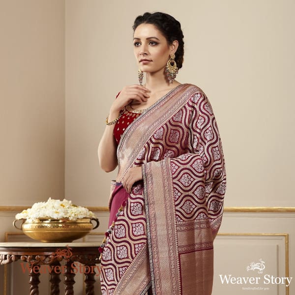 Handwoven_Maroon_Kadhwa_Jangla_Saree_with_Pure_Zari_WeaverStory_01