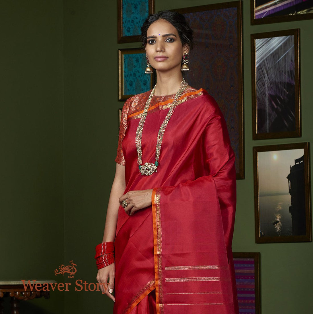 Handwoven_Red_Rani_Kanjivaram_Saree_with_Orange_Selvedge_WeaverStory_01