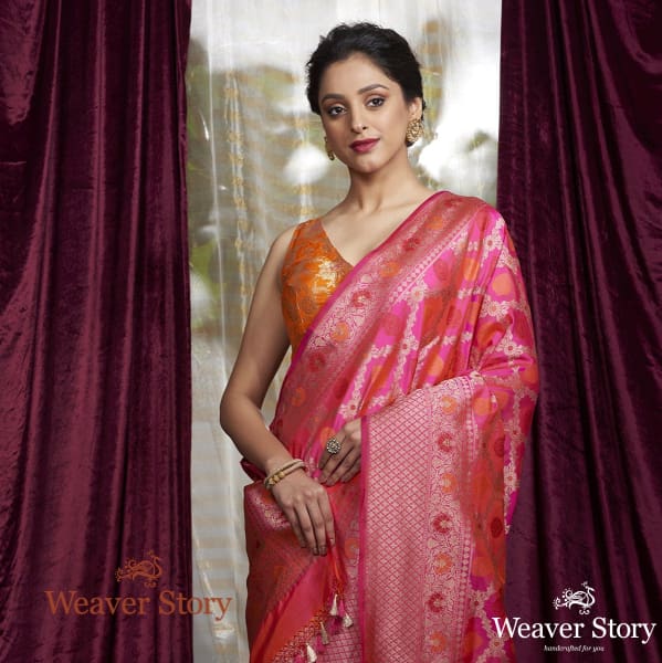 Handwoven_Katan_Silk_Saree_in_Pink_and_Orange_Dual_Tone_WeaverStory_01