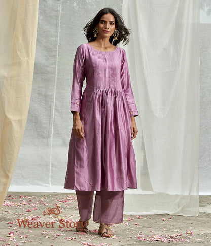 Handwoven_Purple_Front_Pintex_Tunic_with_Embroidered_Cuffs_with_Purple_Striped_Pants_WeaverStory_01