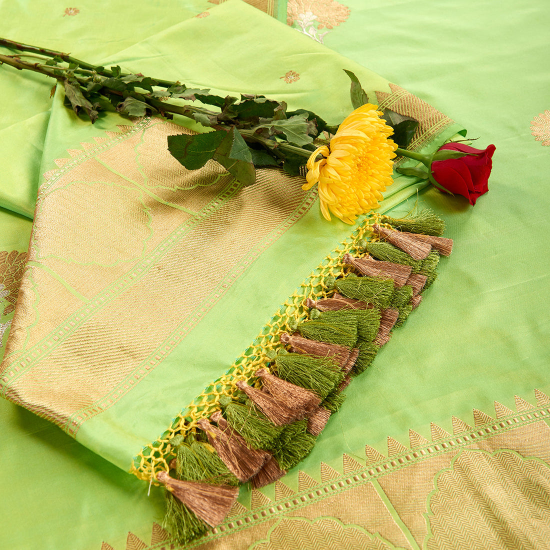 Suit_Set_-_Handwoven_Green_Katan_Silk_Kurta_and_Dupatta_with_Kadhwa_Booti_WeaverStory_01