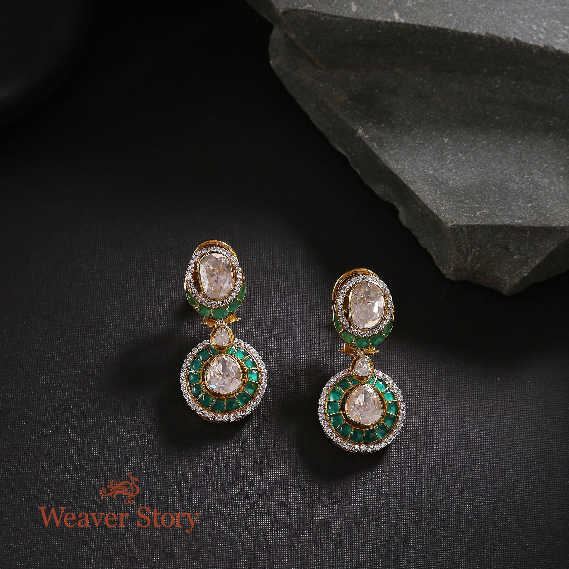 Aqsa_Earrings_with_Moissanite_Polki_Crafted_in_Pure_Silver_WeaverStory_01
