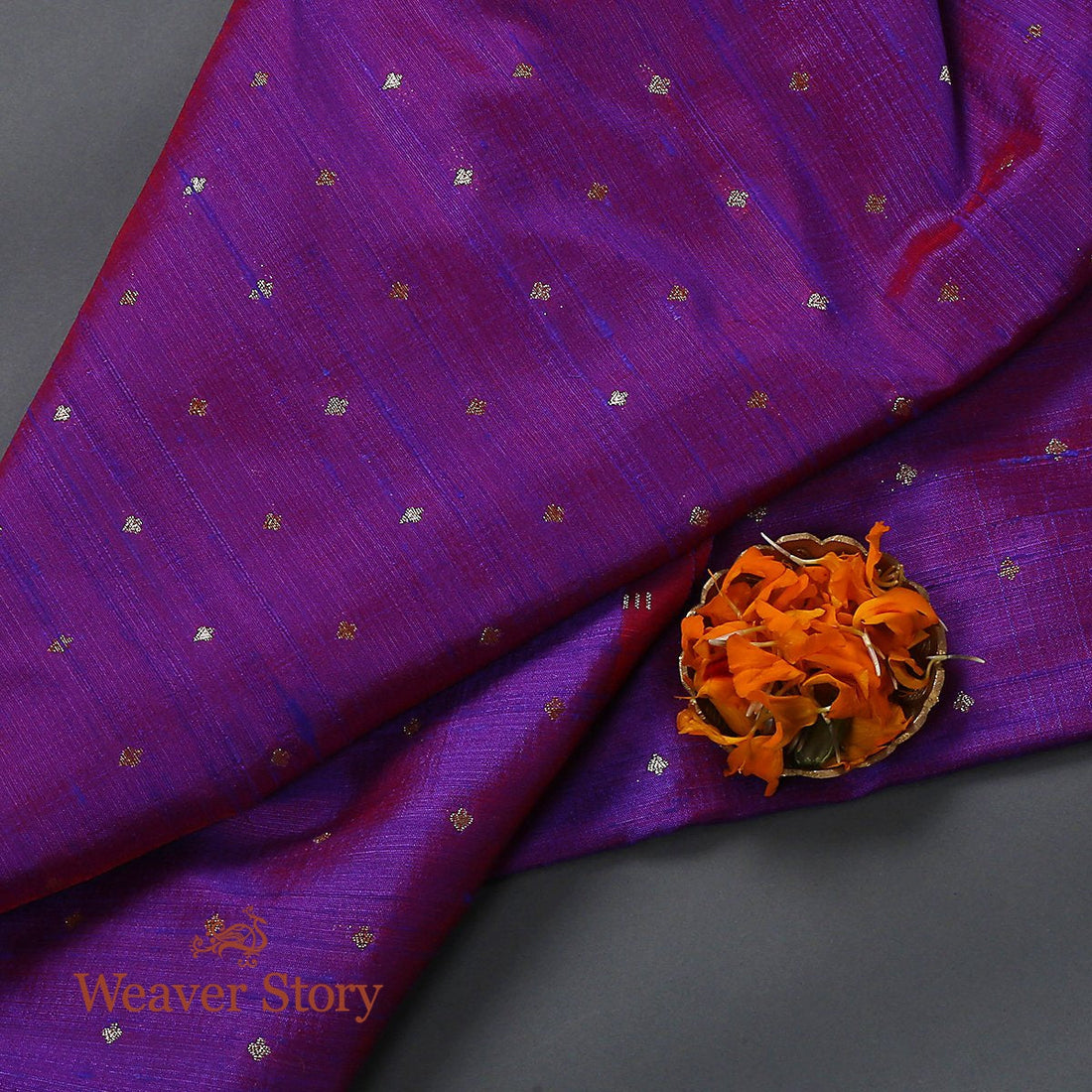 Handloom_Purple_Tusser_Zari_Booti_Fabric_WeaverStory_01