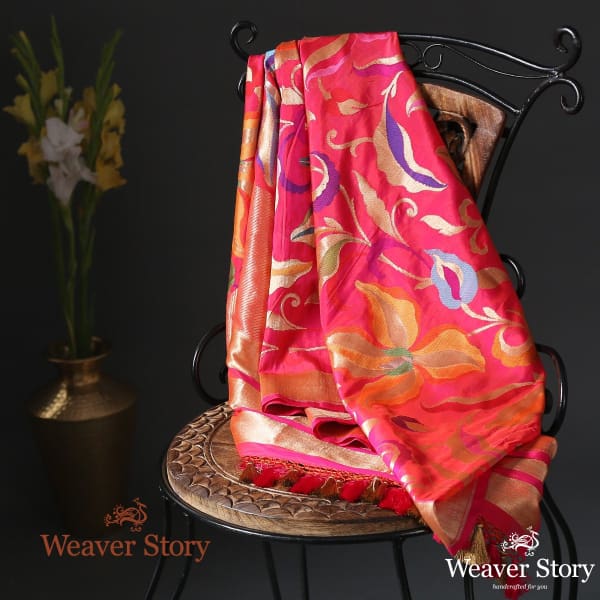 Handwoven_Rani_Pink_Cutwork_Kimkhab_Dupatta_with_Meenakari_WeaverStory_01