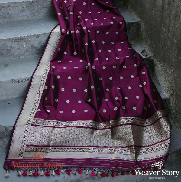 Handwoven_Wine_Kadhwa_Asharfi_Booti_Dupatta_WeaverStory_01