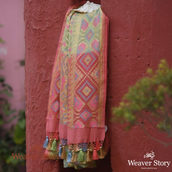 Handwoven_Mint_Green_Patola_Dupatta_In_Moonga_Silk_WeaverStory_01