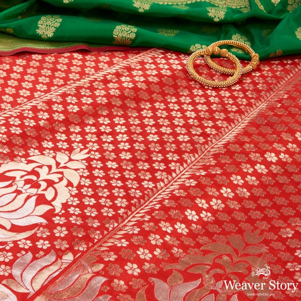 Katan_Silk_Handloom_Red_Banarasi_Lehenga_with_Blouse_and_Borders_WeaverStory_01