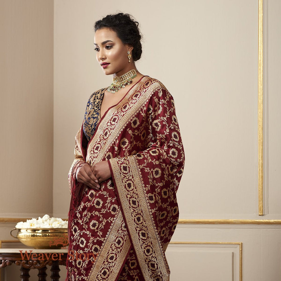 Handloom_Maroon_Banarasi_Jangla_with_Meenakari_WeaverStory_01