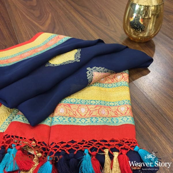 Handwoven_Blue_Georgette_with_Hand_Painted_Border_WeaverStory_01