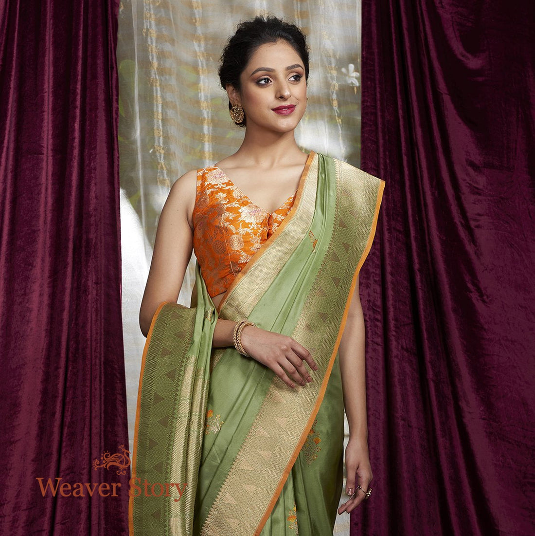 Handwoven_Pista_Green_Katan_Silk_Saree_with_Meenakari_Boota_WeaverStory_01