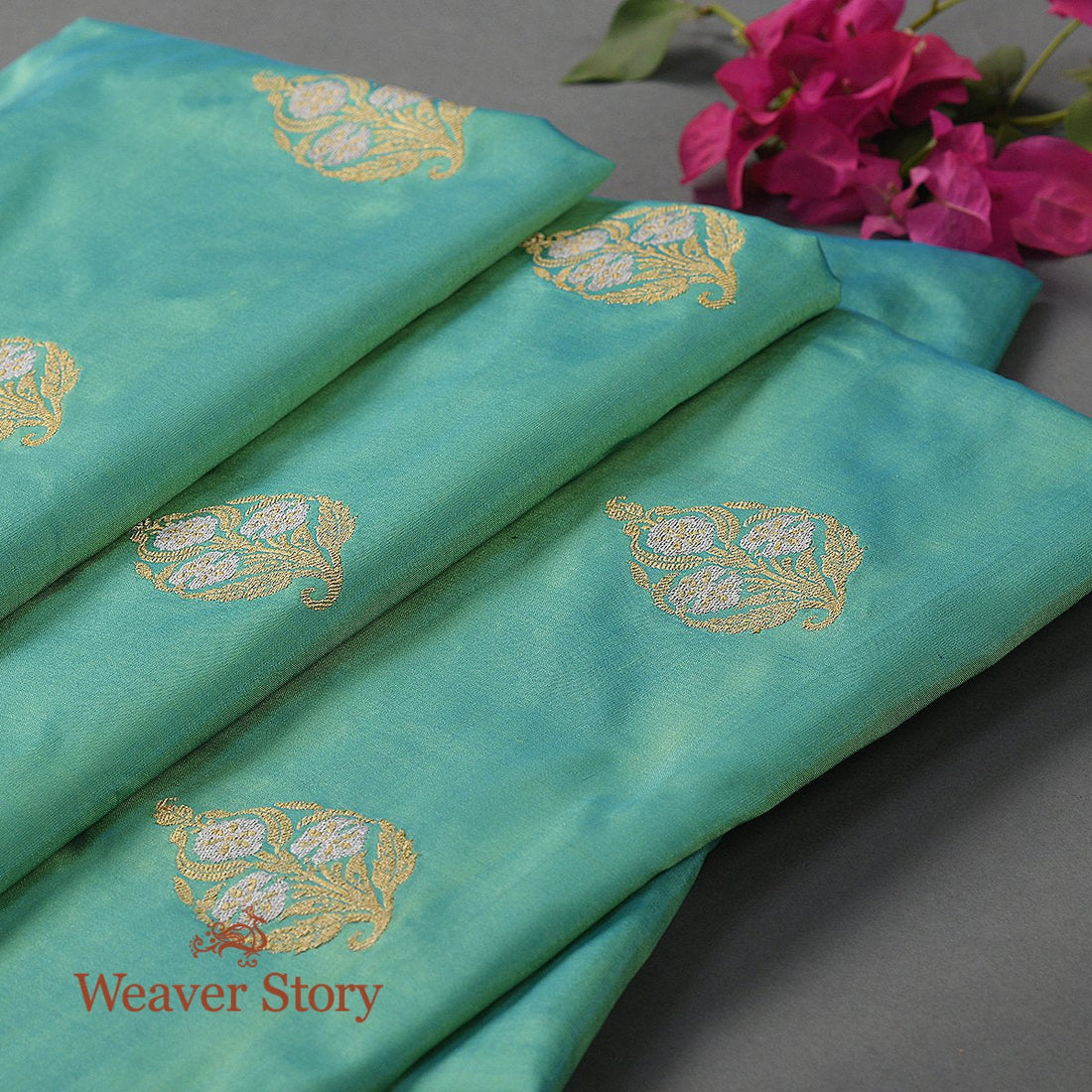 Handloom_Light_Green_Kadhwa_Booti_Fabric_WeaverStory_01