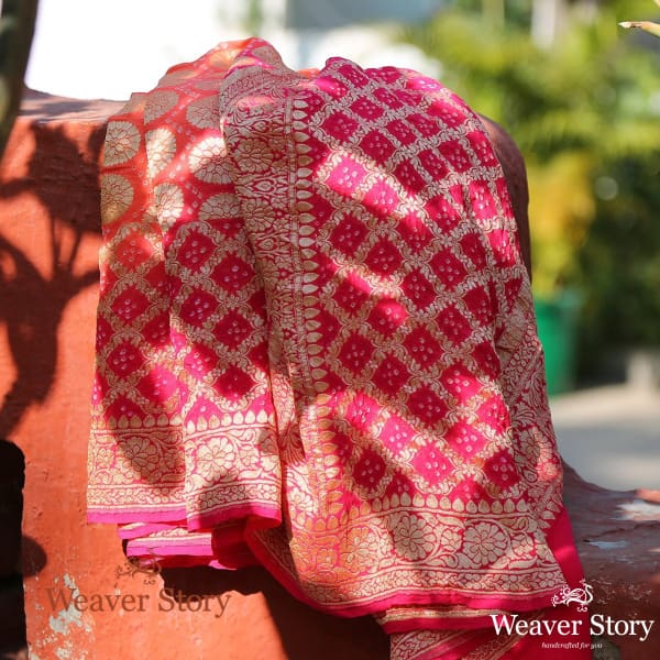 Handwoven_Pink_Banarasi_Bandhani_Dupatta_WeaverStory_01