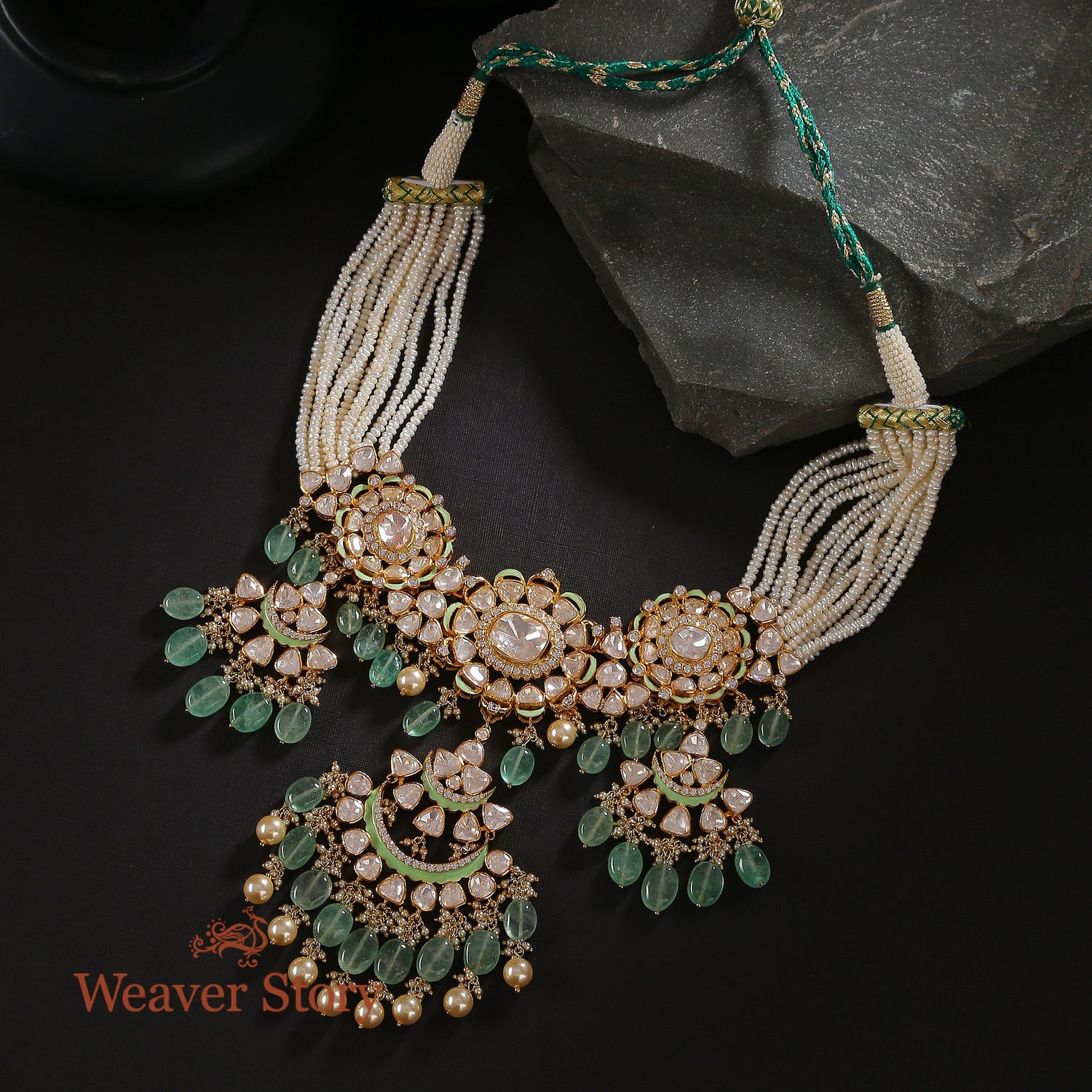 Madhulika_Necklace_with_Moissanite_Polki_Crafted_in_Pure_Silver_WeaverStory_01