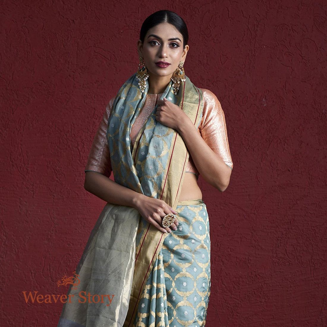 Handwoven_Duck_Egg_Blue_Chanderi_Silk_Saree_with_Zari_Jaal_WeaverStory_01